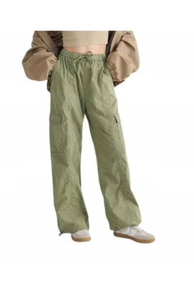 NO BRAND Pantaloni cargo clasici, lungi, verzi, din bumbac, cu buzunare și șn...