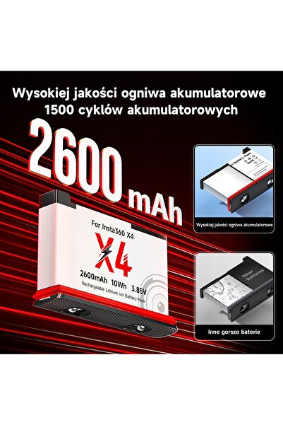 NO BRAND 1 Baterie de 2600mAh pentru camera de acțiune Insta360 X4 + Încărcăt...