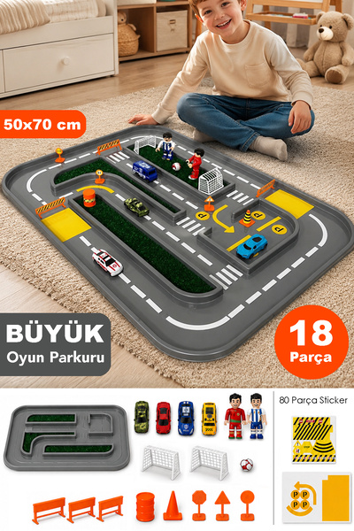 Meleni Toys مجموعة سيارات مكونة من 18 قطعة - مسار لعب بتصميم المرور وكرة القد...