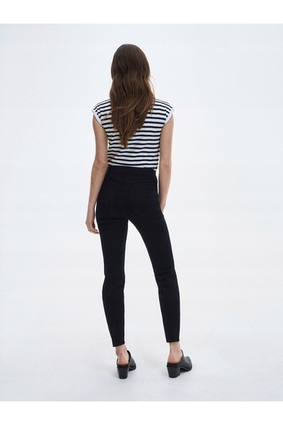 NO BRAND Blugi negri din bumbac, talie medie, cu rupturi, croială slim, 36