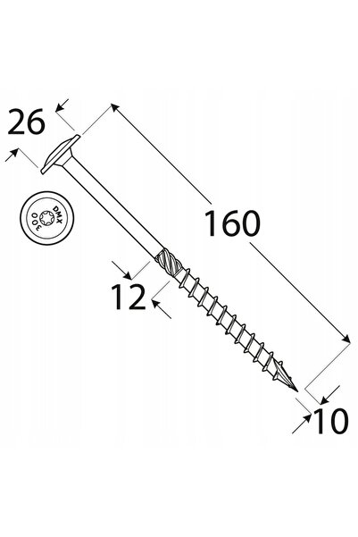 NO BRAND Șuruburi Ciesielskie pentru lemn 10X160 cu cap Torx și șaibă, 50 bucăți