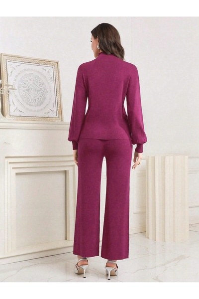 NO BRAND Costum tricotat roz, pulover, pantaloni drepți, blugi Shein 40/42