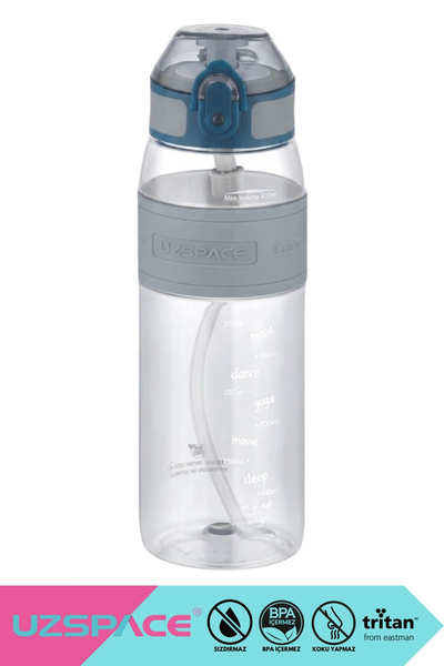 Uzspace 600ml Silikon Gövdeli Sert Pipetli Kilitlenebilir Kapaklı Tritan Çocu...