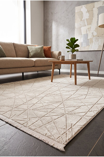 Pastel Modern GEometrik Desenli Beyaz Halı Oturma Odası Salon Yatak Odası Mut...