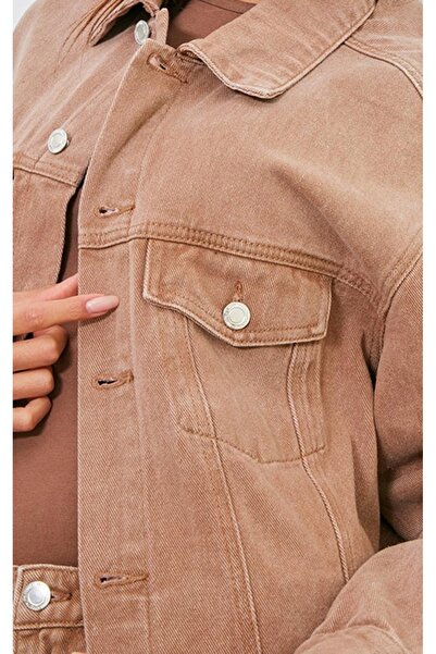 NO BRAND Prettylittlething Jachetă clasică din denim bronz, largă, oversize 32