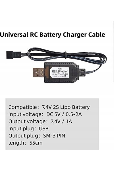 NO BRAND Conector Sm-3P Cablu de încărcare USB pentru baterie Lipo RC 2S 7.4V