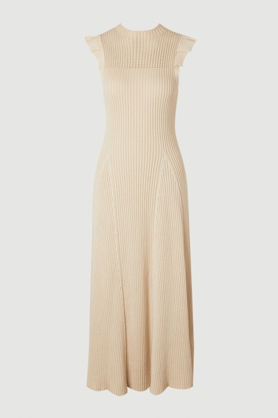 NO BRAND Rochie bej midaxi din bumbac tricotat cu volane Karenmillen S