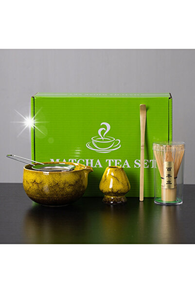 NO BRAND Set cadou ceai Matcha: Ceainic, tel, suport, lingură, galben