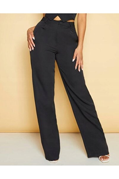 NO BRAND Pantaloni clasici lungi negri cu picior larg Prettylittlething 44