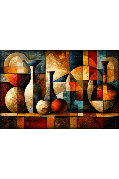 Lona Sanat تصميم فازة عصرية بأسلوب الكوبشتري التجريدي مع لوحة فنية زخرفية لتزيين المكتب والصالون