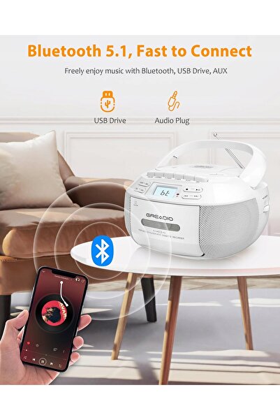NO BRAND CD PLAYER + CASETĂ BLUETOOTH RADIO PORTABIL FM DISCMAN MP3 AUX BOXE