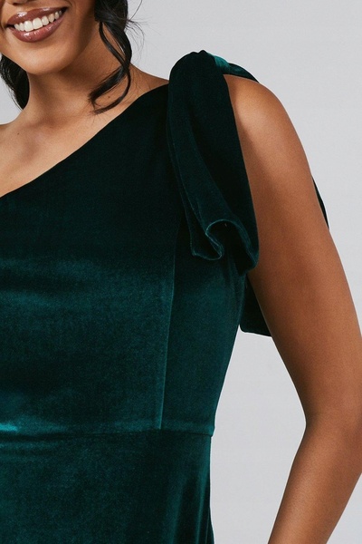 NO BRAND Rochie maxi din catifea verde închis, pe un umăr, cambrată, Coast 42