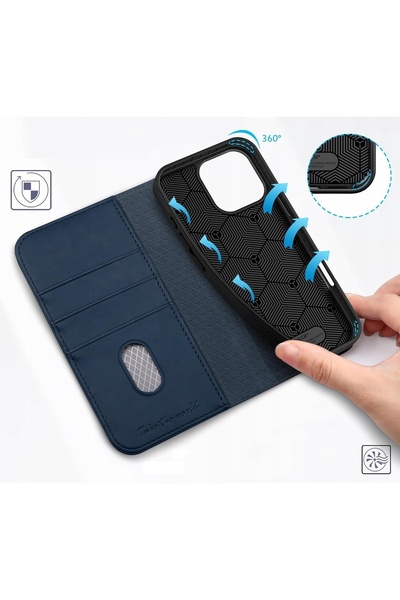 NO BRAND Husă din piele Tucch tip portofel cu protecție RFID pentru Apple iPh...