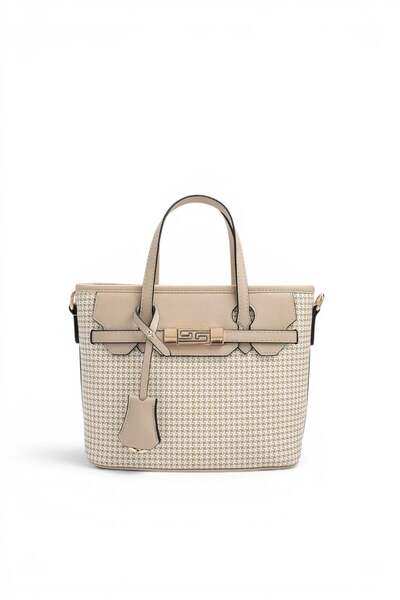 Silver Polo Sand - Sand Beige Houndstooth Plaid Women's Handbag Sp1185