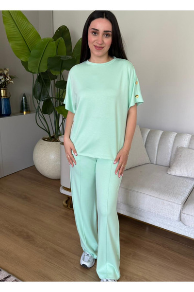 Genel Markalar Omuz Düğme Detaylı Modal Kumaş İkili Takım
