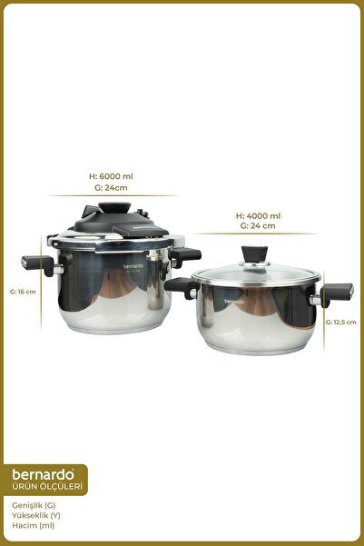 Bernardo Smart Cook 2-Piece 4-6L Induction Base Pressure Cooker Set Black