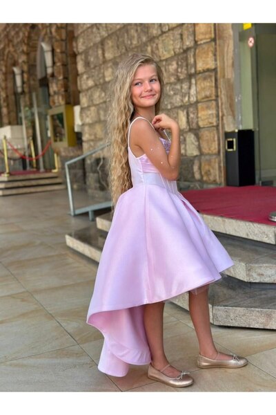 Miss Lorin Kids Stone-Embellished Children's Dress with Trail