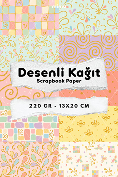 Mimu Art Studio Pastel Mozaik Spiral Çiçek Desenli Kağıt Seti Scrapbook Kağıd...