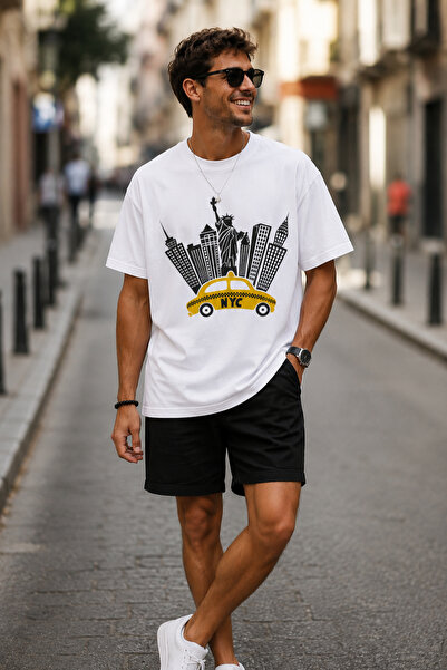 ArtYus Μπλουζάκι New York City με στάμπα Crew Neck Casual Unisex Oversize - Β...