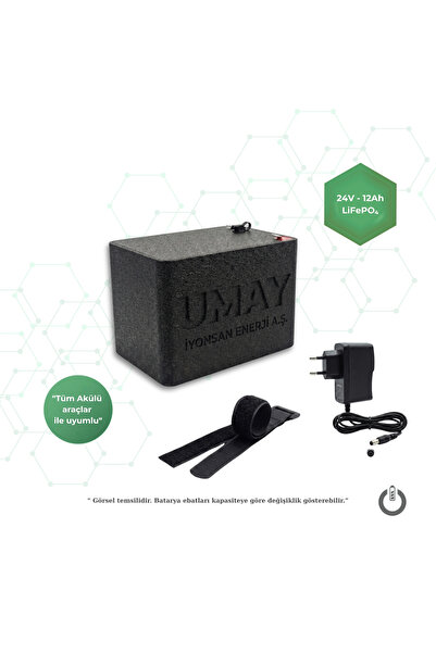 İYONSAN IYN-UMY-2412-SET 24V 12Ah LiFePO4 UMAY Akülü Araba Bataryası ve Şarj Cihazı Seti