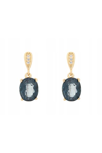 NO BRAND Cercei din argint placat cu aur cu topaz albastru London, cadou natural