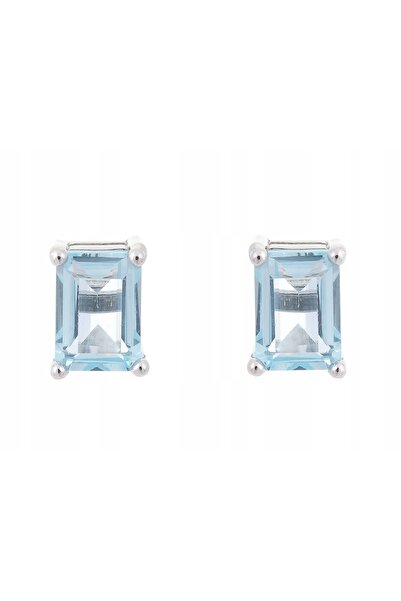 NO BRAND Cercei din topaz natural albastru-cer argintiu, octogonali 7x5, plac...