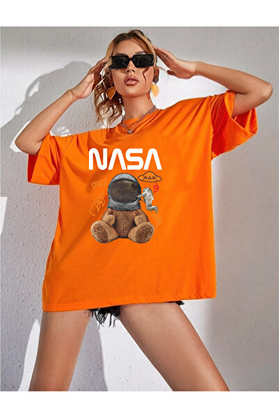 H&GHAMLEGİYİM Nasa Bear Design Printed Oversize T-Shirt
