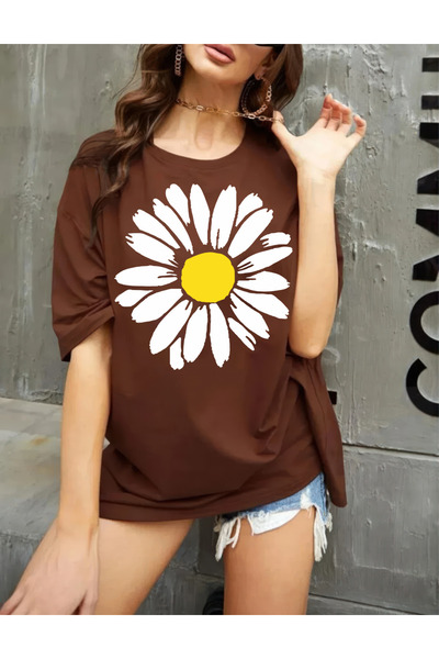 H&GHAMLEGİYİM Papatya Design Printed Oversize T-Shirt T-Shirt