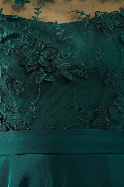 NO BRAND Rochie de satin verde cu flori brodate din plasă Wallis 42