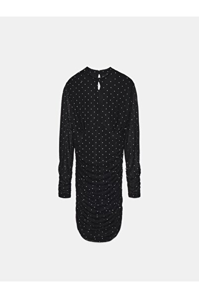 NO BRAND Rochie mini neagră cu mâneci lungi transparente și volane, Mohito XS