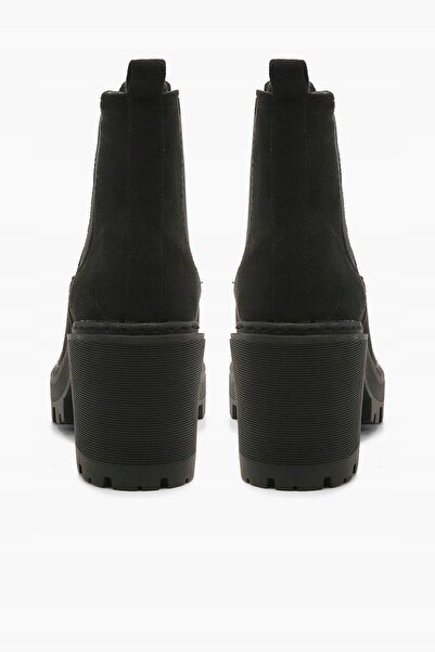 NO BRAND Cizme negre din piele ecologică și piele întoarsă, tip slip-on, cu t...