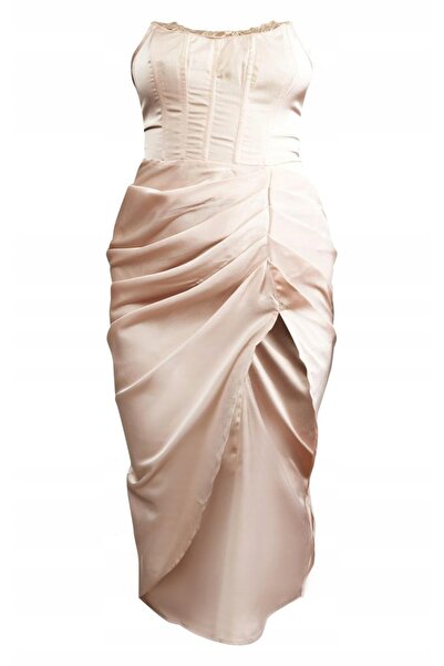 NO BRAND Rochie asimetrică midaxi cu umerii goi din satin Prettylittlething 42