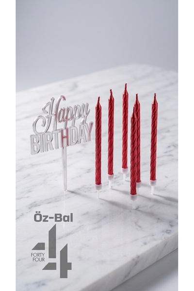 Öz-bal Metalik Kırmızı Doğum Günü Mumu Ve Happy Birthday Yazılı Gümüş Pleksi ...