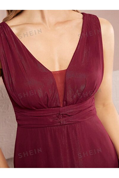 NO BRAND Rochie Maxi Bordeaux Simplă Clasică Decolteu în V Bretele Shein 40/42
