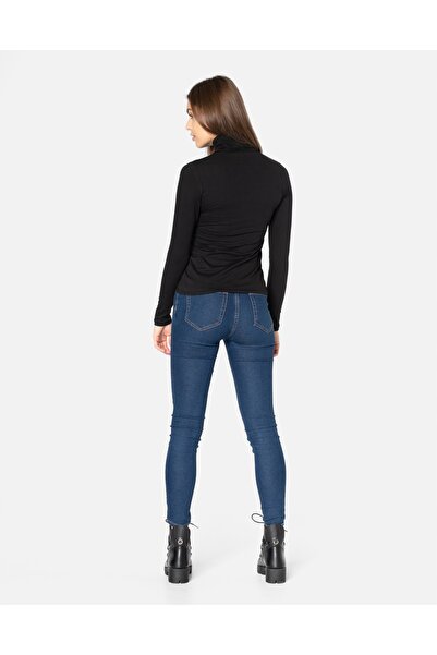 NO BRAND Pulover elegant clasic slim de damă cu guler înalt, negru 8112-01 M/L