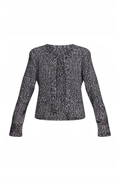 NO BRAND Prettylittlething Pulover tricotat alb-negru cu nasturi L