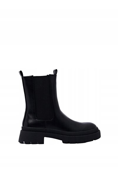 NO BRAND Ghete clasice negre, înalte, plate, din piele ecologică, tip slip-on...