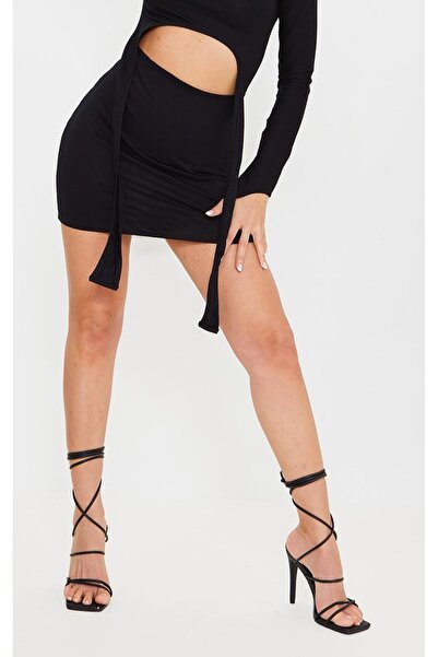 NO BRAND Prettylittlething 40 Sandale stiletto negre clasice cu șireturi