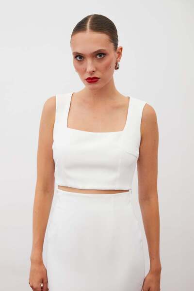 Sateen Şık Kare Yaka Crop Bluz