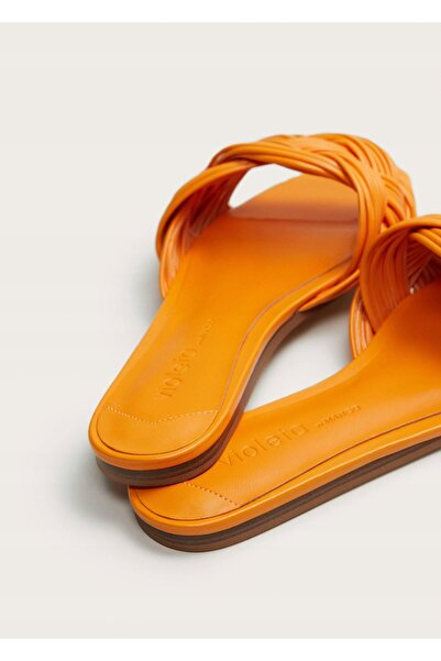 NO BRAND Șlapi portocalii tip slip-on cu barete împletite din piele ecologică...