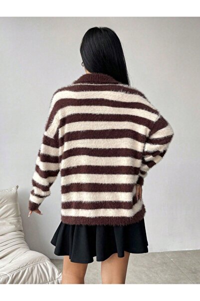 NO BRAND Pulover tricotat Bej Maro Model Dungi Guler Shaggy Shein 36