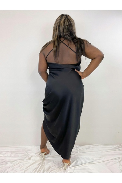 NO BRAND Rochie maxi elegantă neagră, cu bretele din satin, simplă, uni, Lola...