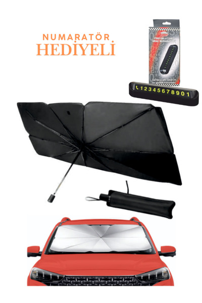 Autokit Numaratör Hediyeli Katlanabilir Şemsiye Tipi Araba Ön Cam Güneşliği E...