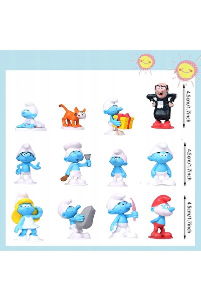 NO BRAND 12 figurine Smerfy pentru tortul de ziua de naștere, figurine de cio...