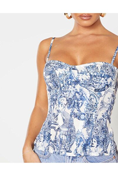 NO BRAND CORSET CU MODEL ALB-ALBASTRU CU BRETELE CU BALENE PRETTYLITTLETHING 38