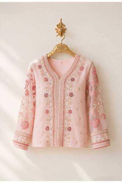 OEMS Hand Embroidered Pink Blouse - Pink - S