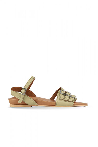 BUENO Khaki Leather Women's Flat Sandals