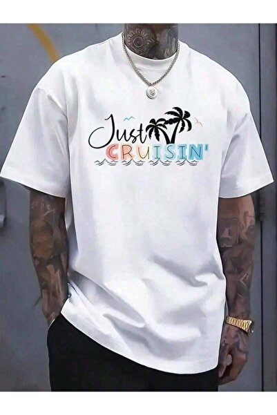 9TAY قميص مطبوع من Just Cruisin'، قميص كاجوال برقبة دائرية وأكمام قصيرة مريح ...