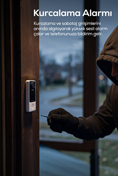 Meari B1 Kablosuz Wi-Fi Şarjlı Akıllı Görüntülü Kapı Zili | 2K 3MP, IP65, 5200mAh, Zil Sesi Ünitesi Dahil