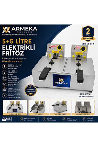 Armeka Elektrikli Fritöz 5+5 Metal Kafalı Çıkarılabilir Hazneli Kızartma Maki...